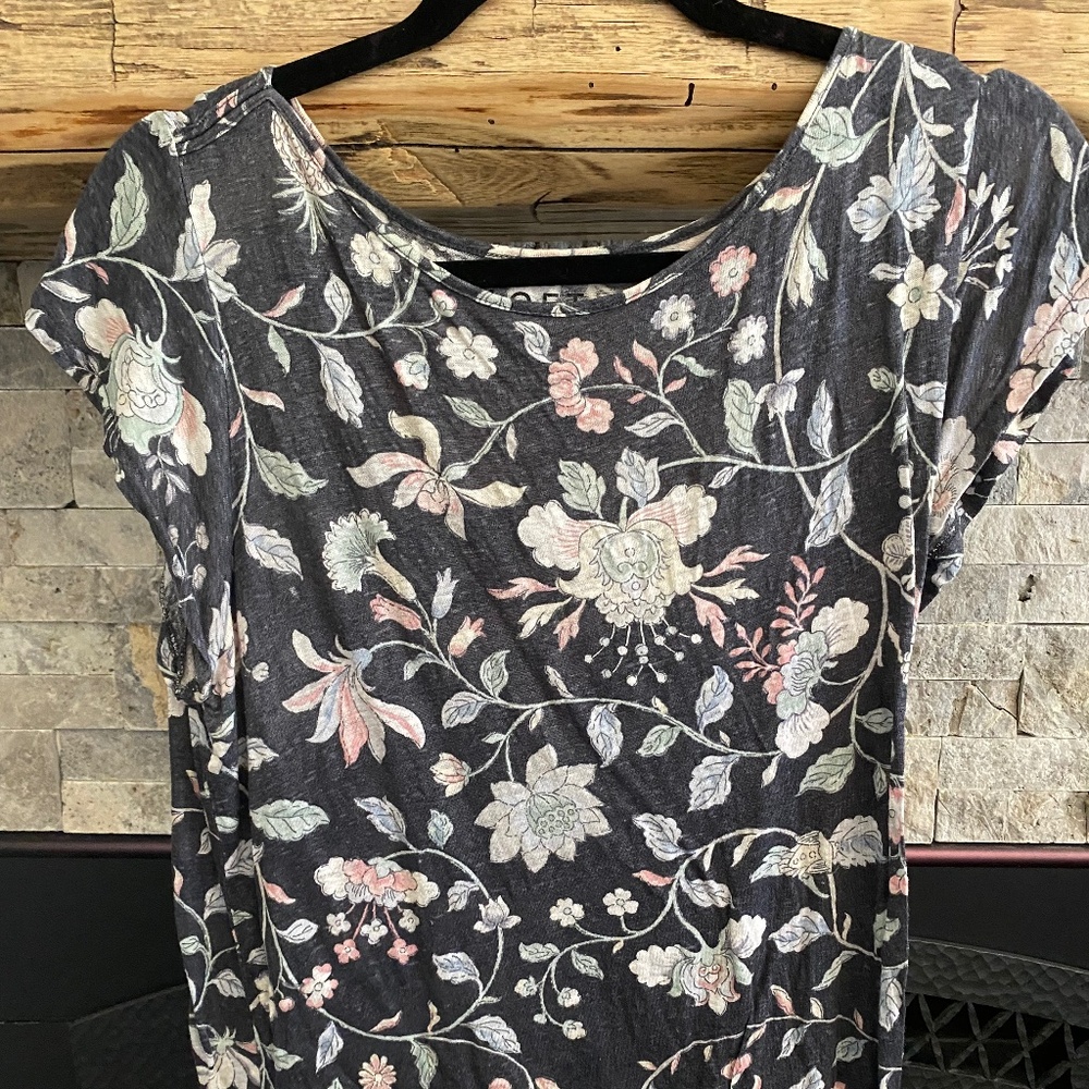 Loft Dark Blue Floral 100% Linen Tee